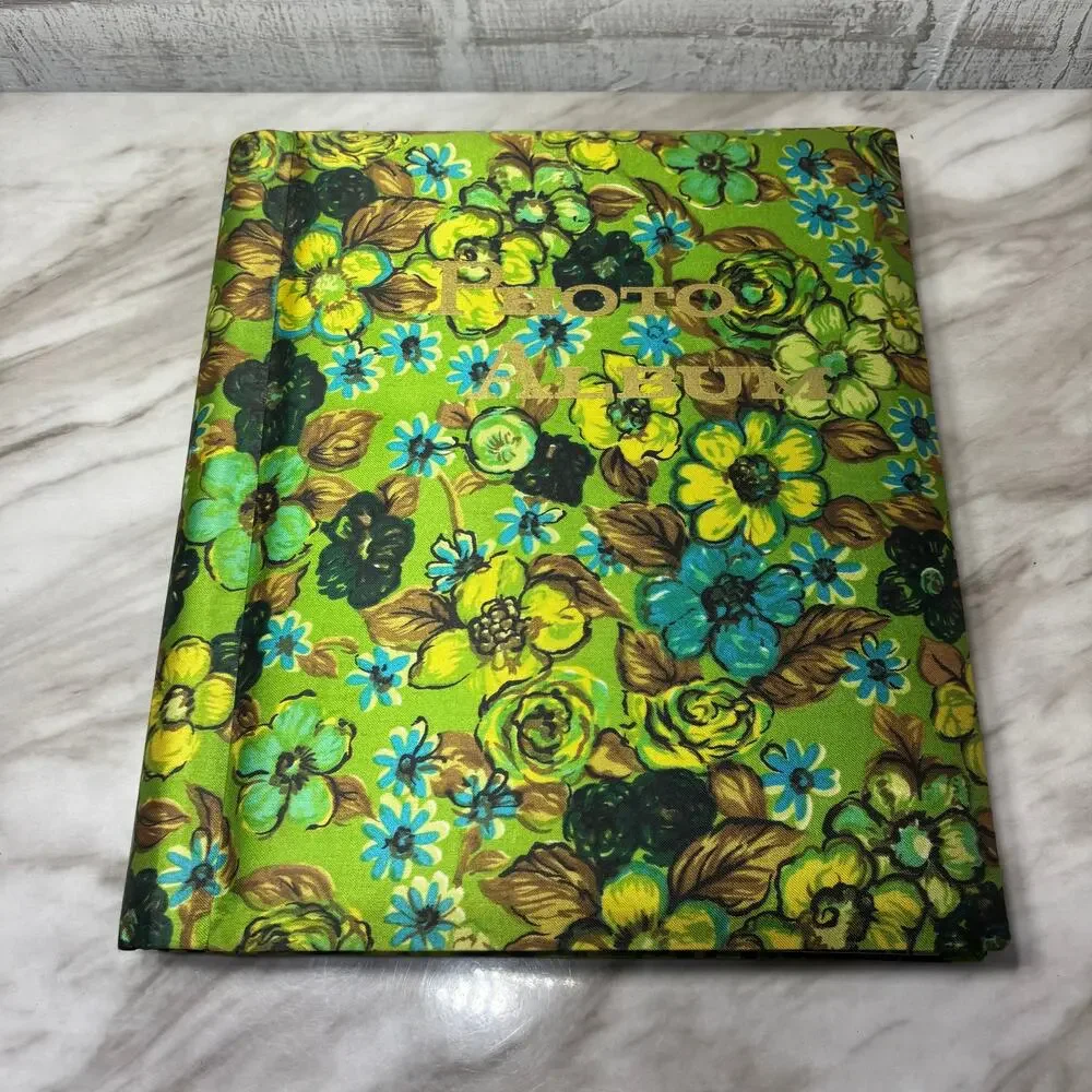 Vintage Groovy Floral Fabric Photo Album with Photos